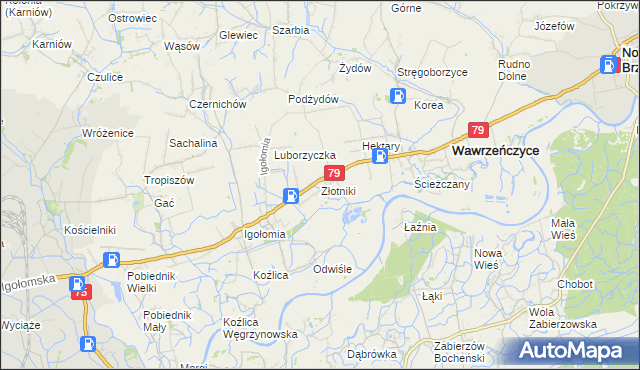mapa Złotniki gmina Igołomia-Wawrzeńczyce, Złotniki gmina Igołomia-Wawrzeńczyce na mapie Targeo