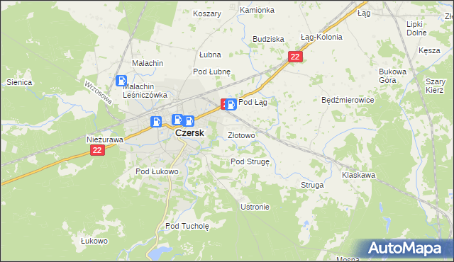 mapa Złotowo gmina Czersk, Złotowo gmina Czersk na mapie Targeo
