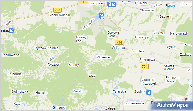 mapa Złożeniec, Złożeniec na mapie Targeo