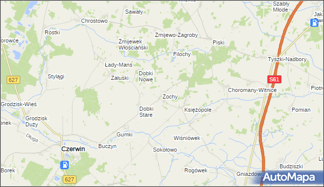 mapa Żochy gmina Czerwin, Żochy gmina Czerwin na mapie Targeo