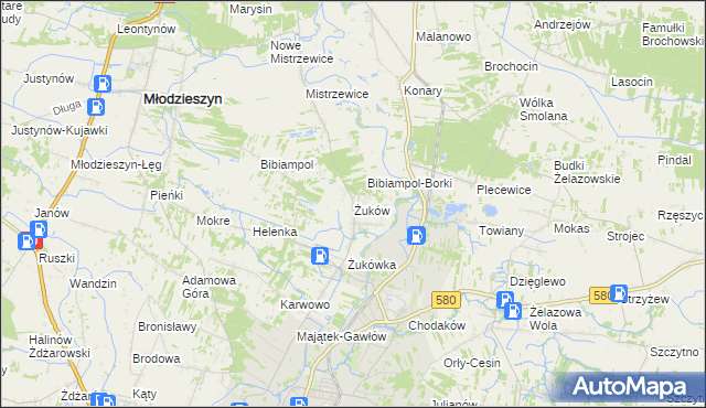 mapa Żuków gmina Sochaczew, Żuków gmina Sochaczew na mapie Targeo