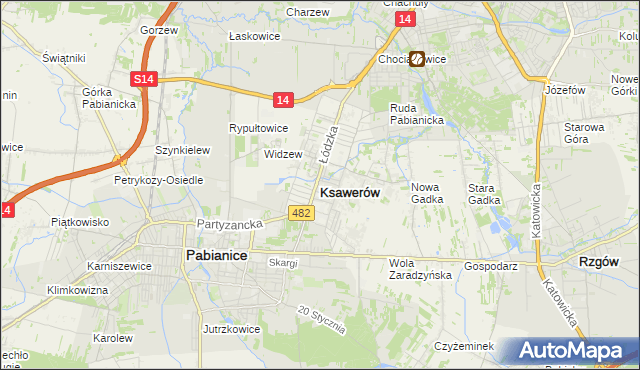 mapa Ksawerów powiat pabianicki, Ksawerów powiat pabianicki na mapie Targeo