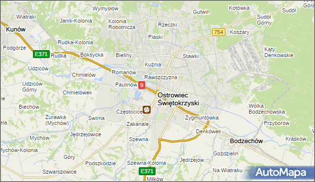 mapa Ostrowiec Świętokrzyski, Ostrowiec Świętokrzyski na mapie Targeo