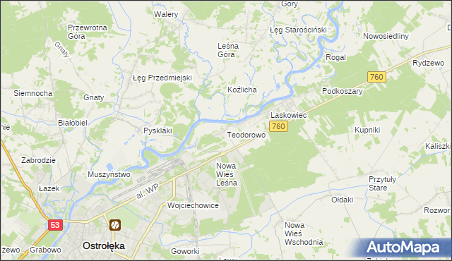 mapa Teodorowo gmina Rzekuń, Teodorowo gmina Rzekuń na mapie Targeo