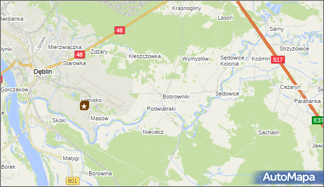 mapa Bobrowniki gmina Ryki, Bobrowniki gmina Ryki na mapie Targeo