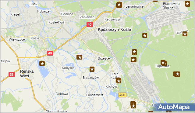 mapa Brzeźce gmina Bierawa, Brzeźce gmina Bierawa na mapie Targeo