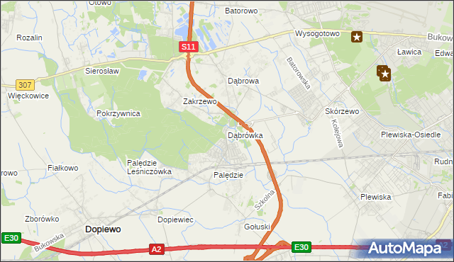mapa Dąbrówka gmina Dopiewo, Dąbrówka gmina Dopiewo na mapie Targeo