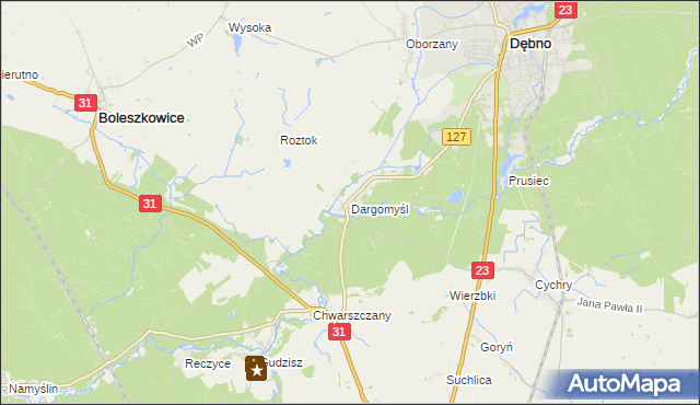 mapa Dargomyśl gmina Dębno, Dargomyśl gmina Dębno na mapie Targeo