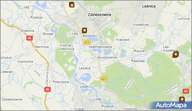 mapa Januszkowice gmina Zdzieszowice, Januszkowice gmina Zdzieszowice na mapie Targeo