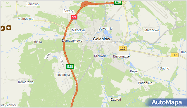 mapa Krzewno gmina Goleniów, Krzewno gmina Goleniów na mapie Targeo