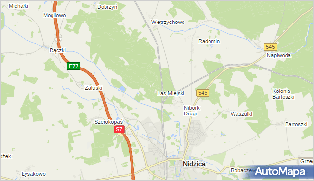 mapa Las Miejski, Las Miejski na mapie Targeo