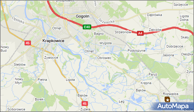 mapa Obrowiec gmina Gogolin, Obrowiec gmina Gogolin na mapie Targeo