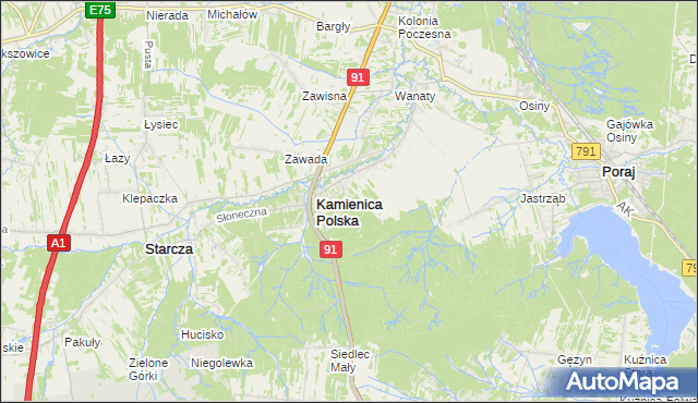 mapa Podlesie gmina Kamienica Polska, Podlesie gmina Kamienica Polska na mapie Targeo