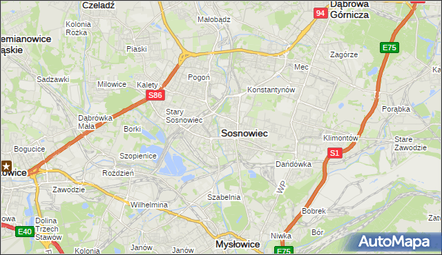 mapa Sosnowca, Sosnowiec na mapie Targeo