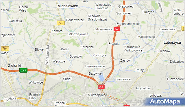 mapa Kończyce gmina Michałowice, Kończyce gmina Michałowice na mapie Targeo