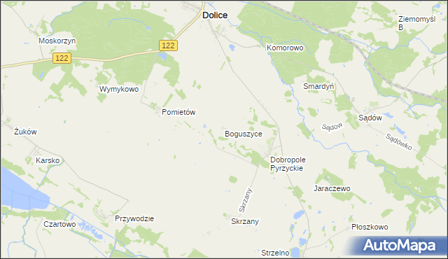 mapa Boguszyce gmina Dolice, Boguszyce gmina Dolice na mapie Targeo