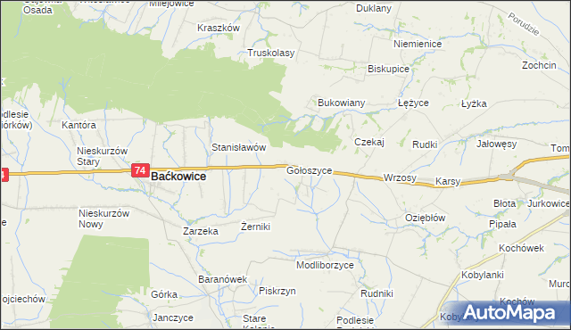 mapa Gołoszyce, Gołoszyce na mapie Targeo