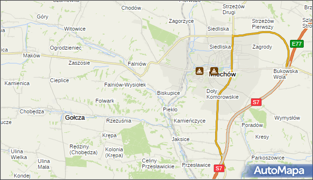 mapa Biskupice gmina Miechów, Biskupice gmina Miechów na mapie Targeo