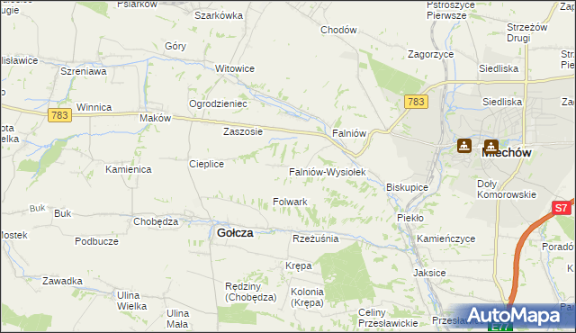 mapa Falniów-Wysiołek, Falniów-Wysiołek na mapie Targeo