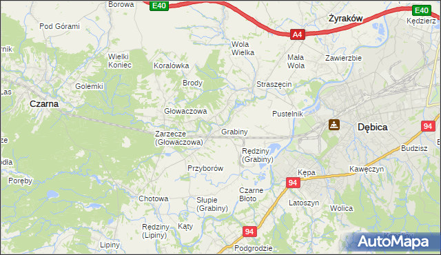 mapa Grabiny gmina Czarna, Grabiny gmina Czarna na mapie Targeo
