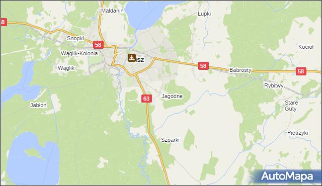 mapa Jagodne gmina Pisz, Jagodne gmina Pisz na mapie Targeo