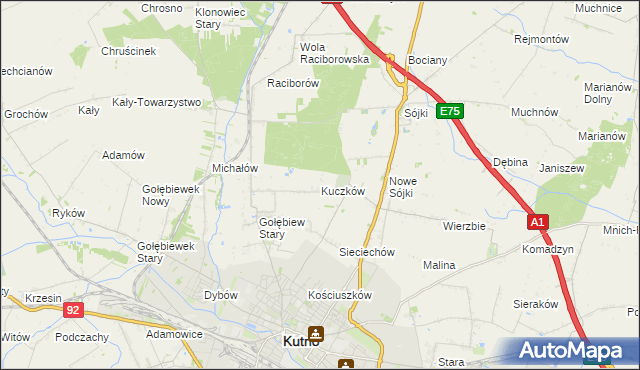 mapa Kuczków gmina Kutno, Kuczków gmina Kutno na mapie Targeo