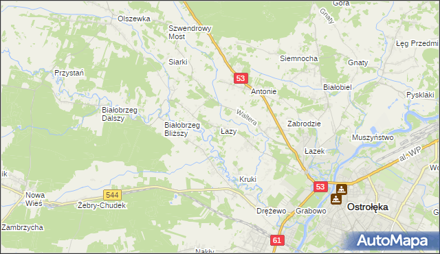 mapa Łazy gmina Olszewo-Borki, Łazy gmina Olszewo-Borki na mapie Targeo