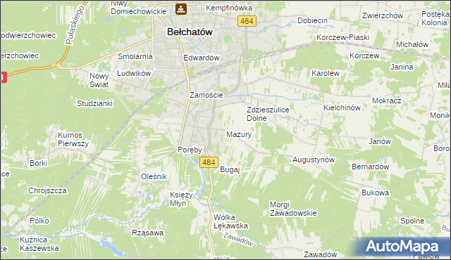 mapa Mazury gmina Bełchatów, Mazury gmina Bełchatów na mapie Targeo