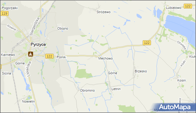 mapa Mechowo gmina Pyrzyce, Mechowo gmina Pyrzyce na mapie Targeo