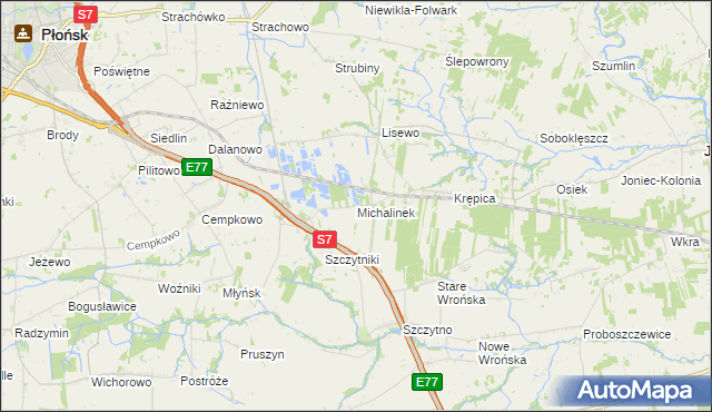 mapa Michalinek gmina Płońsk, Michalinek gmina Płońsk na mapie Targeo
