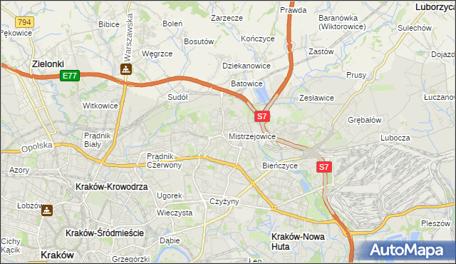 mapa Mistrzejowice, Mistrzejowice na mapie Targeo