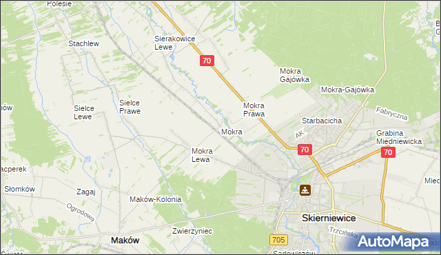 mapa Mokra gmina Skierniewice, Mokra gmina Skierniewice na mapie Targeo