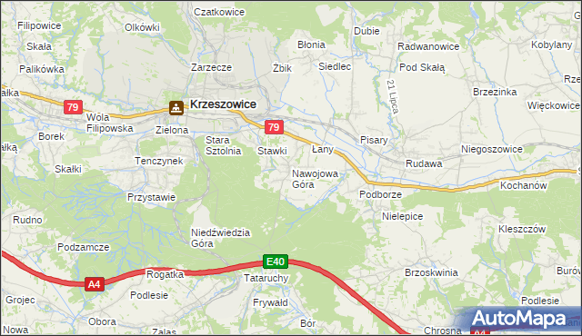 mapa Nawojowa Góra, Nawojowa Góra na mapie Targeo