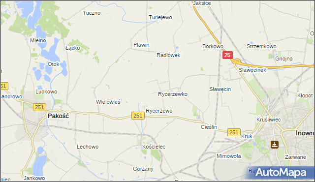 mapa Rycerzewko gmina Pakość, Rycerzewko gmina Pakość na mapie Targeo