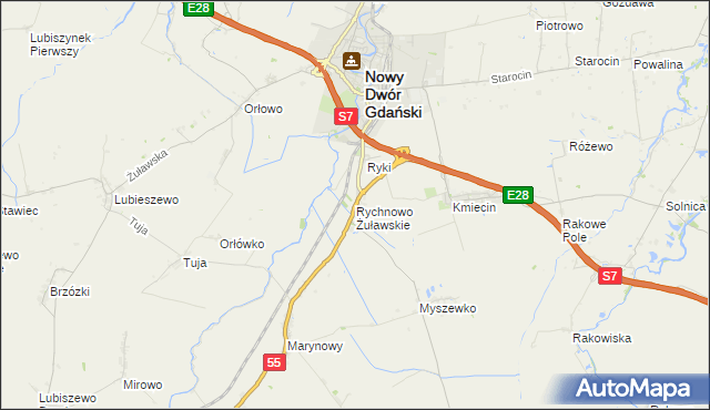mapa Rychnowo Żuławskie, Rychnowo Żuławskie na mapie Targeo