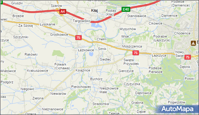 mapa Siedlec gmina Bochnia, Siedlec gmina Bochnia na mapie Targeo