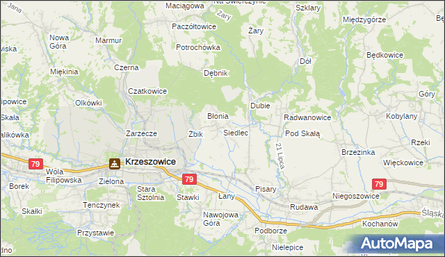 mapa Siedlec gmina Krzeszowice, Siedlec gmina Krzeszowice na mapie Targeo