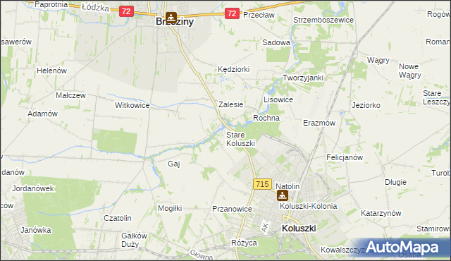 mapa Stare Koluszki, Stare Koluszki na mapie Targeo
