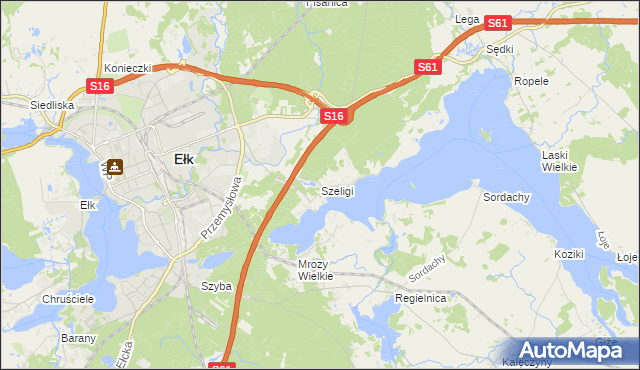 mapa Szeligi gmina Ełk, Szeligi gmina Ełk na mapie Targeo