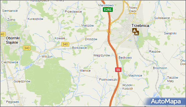 mapa Węgrzynów gmina Trzebnica, Węgrzynów gmina Trzebnica na mapie Targeo