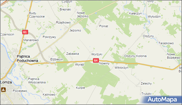 mapa Wyrzyki gmina Piątnica, Wyrzyki gmina Piątnica na mapie Targeo