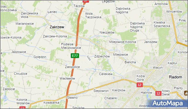mapa Zdziechów gmina Zakrzew, Zdziechów gmina Zakrzew na mapie Targeo
