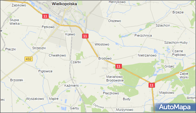 mapa Brodowo gmina Środa Wielkopolska, Brodowo gmina Środa Wielkopolska na mapie Targeo