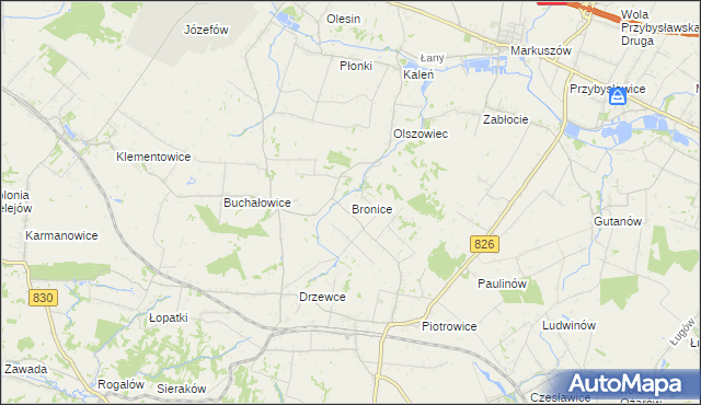 mapa Bronice gmina Nałęczów, Bronice gmina Nałęczów na mapie Targeo