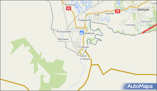 mapa Chałupki gmina Krzyżanowice, Chałupki gmina Krzyżanowice na mapie Targeo