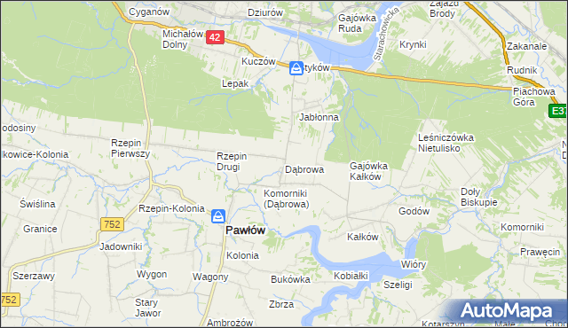 mapa Dąbrowa gmina Pawłów, Dąbrowa gmina Pawłów na mapie Targeo