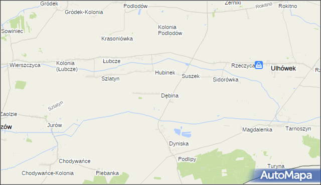mapa Dębina gmina Ulhówek, Dębina gmina Ulhówek na mapie Targeo
