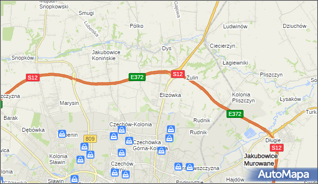 mapa Elizówka gmina Niemce, Elizówka gmina Niemce na mapie Targeo