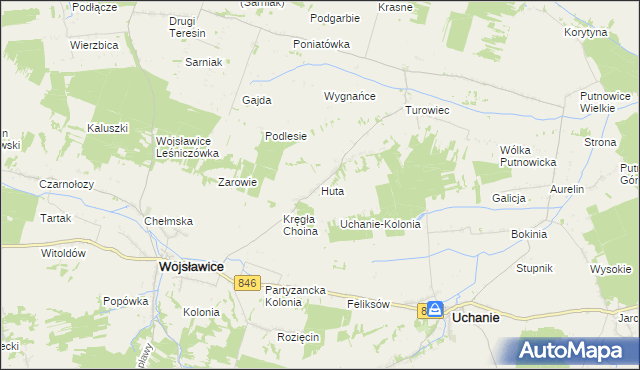 mapa Huta gmina Wojsławice, Huta gmina Wojsławice na mapie Targeo
