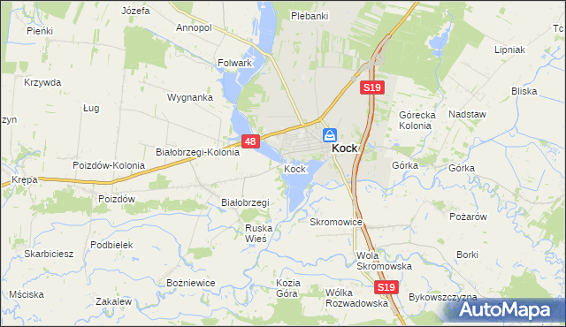 mapa Kock powiat lubartowski, Kock powiat lubartowski na mapie Targeo